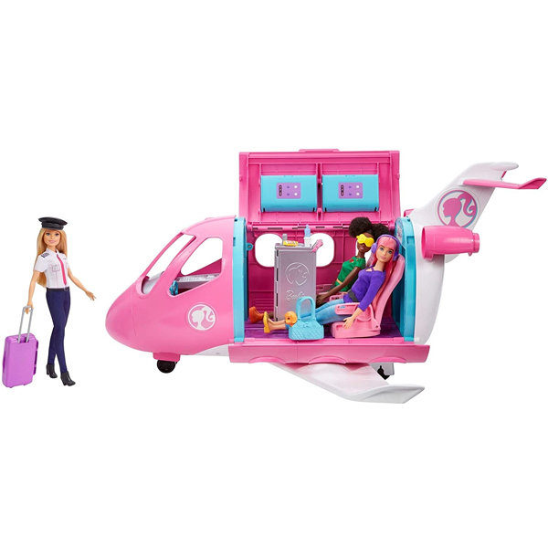 Barbie legetøj flyvemaskine og dukke.